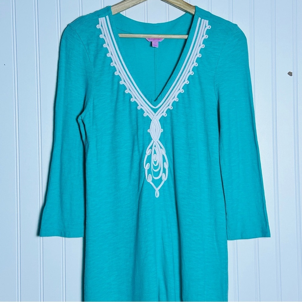 LILLY PULITZER Tidewater Tunic Dress M Classic 3/4 length sleeves V Neck cotton - Picture 4 of 9